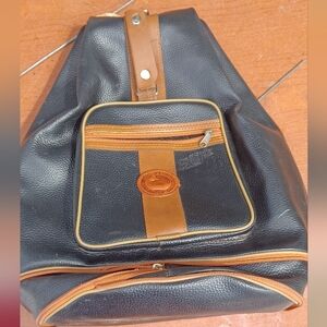 Dooney & Bourke Black and Tan Leather-Trim Duffel Backpack